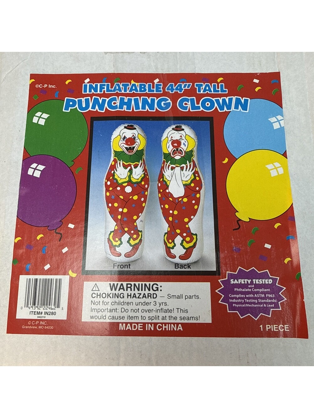 Vintage Inflatable 44 Inch Tall, Punching Clown Double Sided Party Fun 